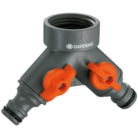 Distributeur d'eau 2 voies GARDENA 938-20 plastique avec vanne de régulation 24,2 mm (3/4") (filet int.), raccord enfichable W09165