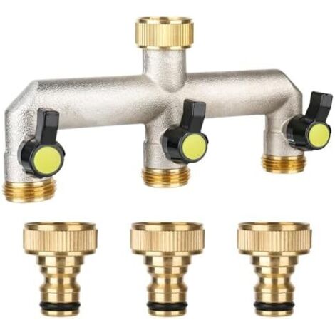 Distributeur d'eau à 3 voies pour robinet - Adaptateur 3/4" distributeurs Fabriqué en laiton 1/2" avec boisseau sphérique régler et fermer le débit