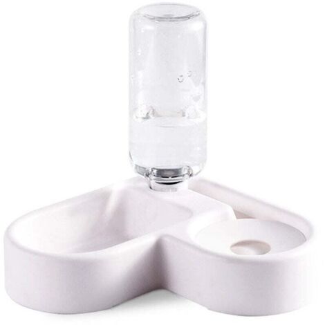 Distributeur d'eau automatique 2 en 1 pour animaux de compagnie, abreuvoir résistant aux éclaboussures et mangeoire sèche pour chat/chien, gamelle pour animaux de compagnie (blanc)