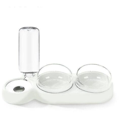Distributeur d'eau automatique pour chat, gamelle double avec abreuvoir intégré, blanc