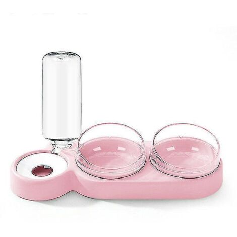 Distributeur d'eau automatique pour chat, gamelle double avec abreuvoir intégré, rose