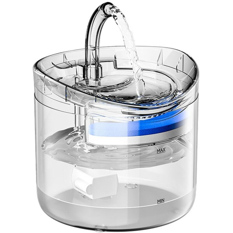 Distributeur d'eau automatique, pour chats et chiens, avec adaptateur prise usb, avec fonctions purification et filtration, 2L, transparent