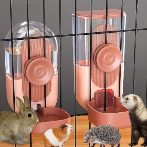Distributeur d'eau automatique suspendu pour animaux de compagnie, distributeur d'eau à gravité pour lapins et autres petits animaux - Rose