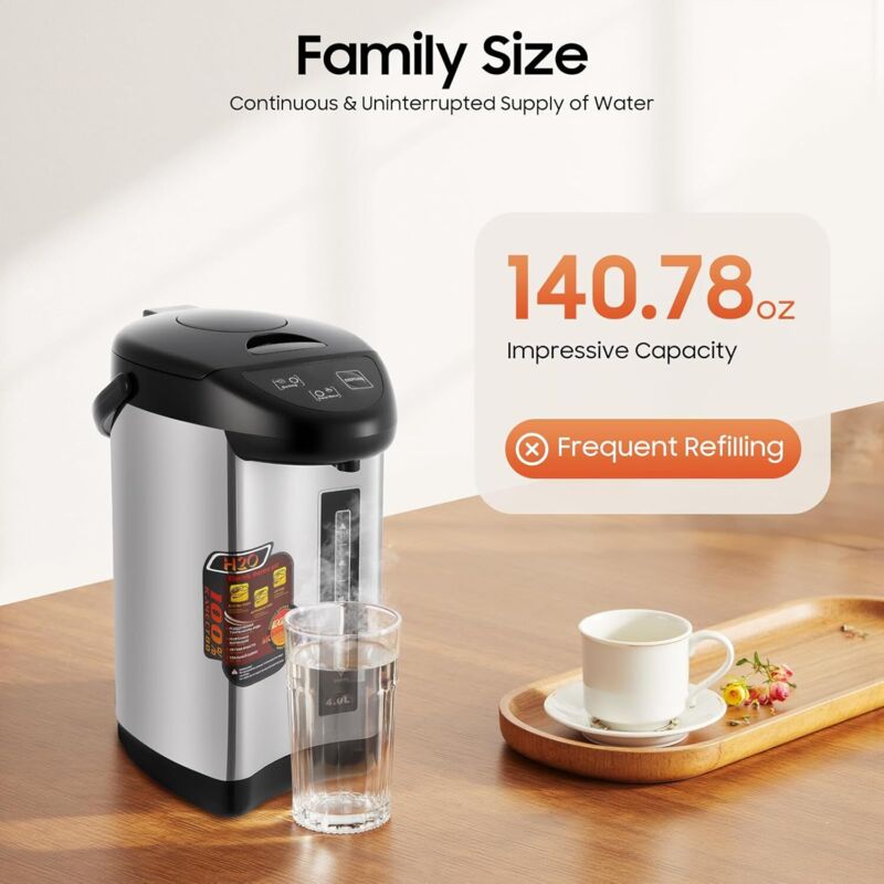 Distributeur d'eau chaude 4 litres Réservoir d'eau en acier inoxydable Bouilloire avec fonction de conservation de la chaleur Distributeur Thermos