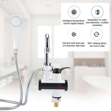 Distributeur d'eau chaude et froide instantanée + robinet chauffant avec affichage de la température et pommeau de douche