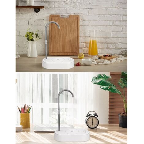 Distributeur d’eau électrique pour bouteille avec tuyau et plateau - Portable pour cuisine, bureau et chambre - Blanc - Alimentation USB - Batterie LiPo 1200mAh