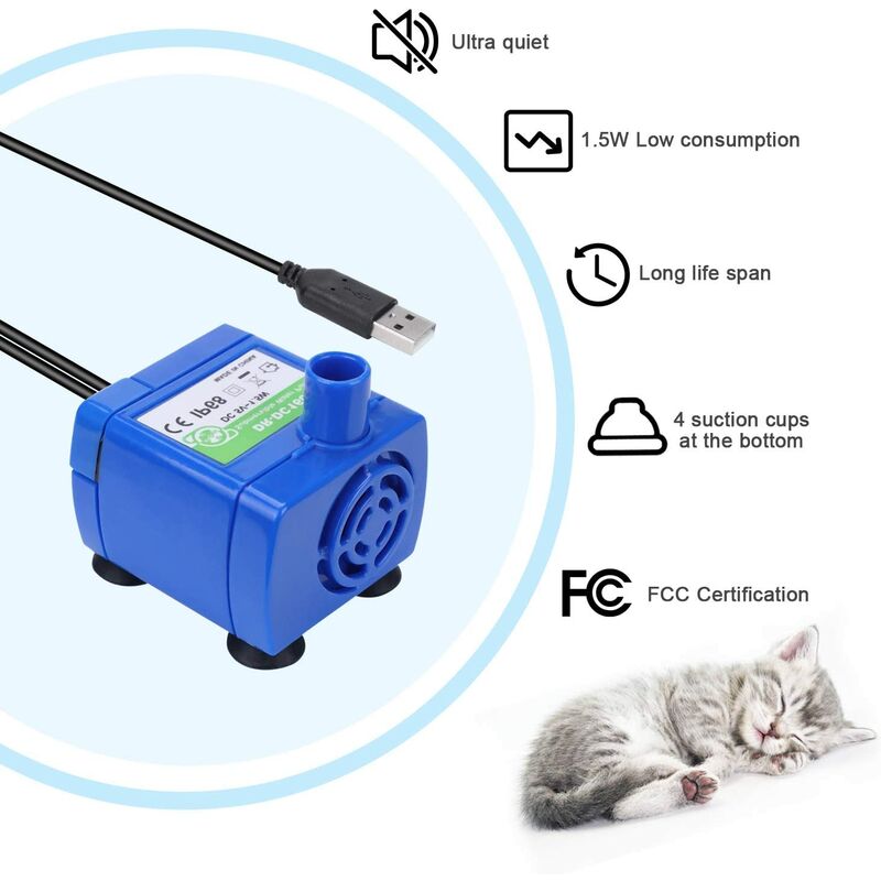 Distributeur d'eau pour animaux de compagnie avec couvercle supérieur en acier inoxydable Fenêtre de niveau d'eau 2,4 L Ultra-silencieux 3 méthodes