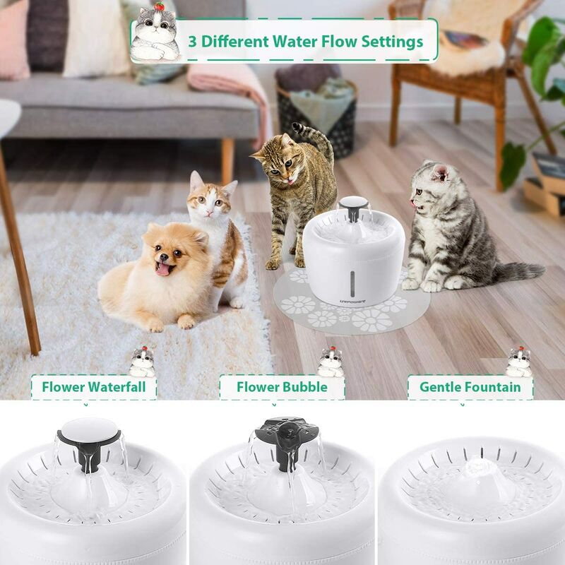 Distributeur d'eau pour chat 84 oz/2,5 litres version améliorée du distributeur d'eau automatique pour animaux de compagnie avec filtre de