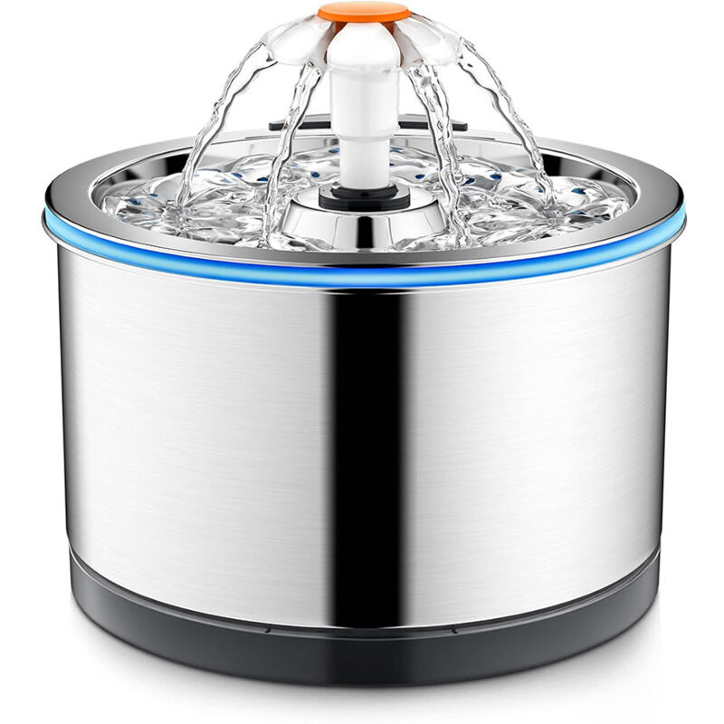 Distributeur d'eau pour chat en acier inoxydable, 2,5 litres, purificateur d'eau à filtre à 4 étapes, distributeur d'eau en métal ultra silencieux
