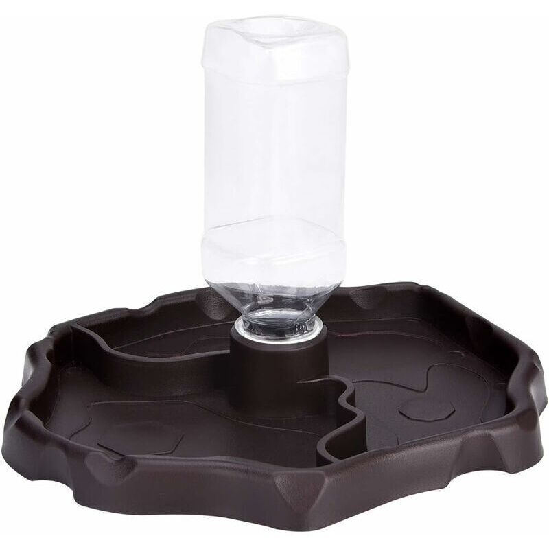 Distributeur d'eau pour Reptile, Distributeur 2 en 1 de Nourriture Anti Debordement Bol, Gamelle en Plastique pour Tortue Terrestre Gecko - Brun--