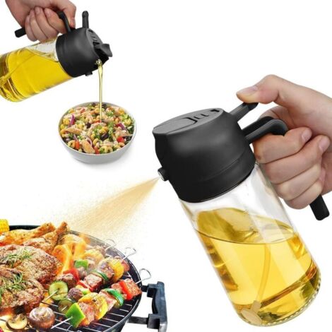 Distributeur d'huile 2-en-1 - Cuisine - Verre incassable - 470 ml - Pulvérisateur d'huile - Transparent