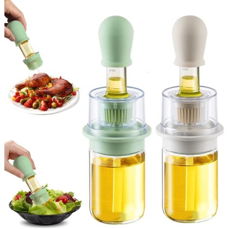 Distributeur d'huile avec brosse 2 en 1 180 ml Distributeur d'huile d'olive et bouteille de vinaigre avec pinceau à pâtisserie en silicone pour cuisine barbecue salade cuisson au four (Blanc+Vert)