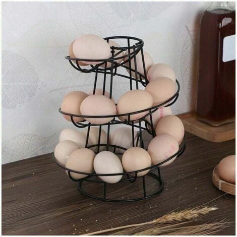 FLYME Distributeur d'oeufs Spirale Stockage Métal Fer Spirale Egg Rack Egg Stand Cuisine 24x20x20cm Noir
