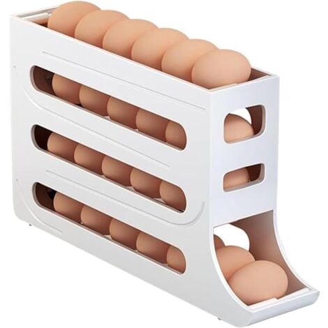 Distributeur d'œufs pour Réfrigérateur, Rangement Oeufs Frigo, Rouler Automatiquement La Boîte à Œufs à 4 Niveaux, Rangement Frigo, Distributeur Oeufs, Peut Contenir 30 œufs (blanc)