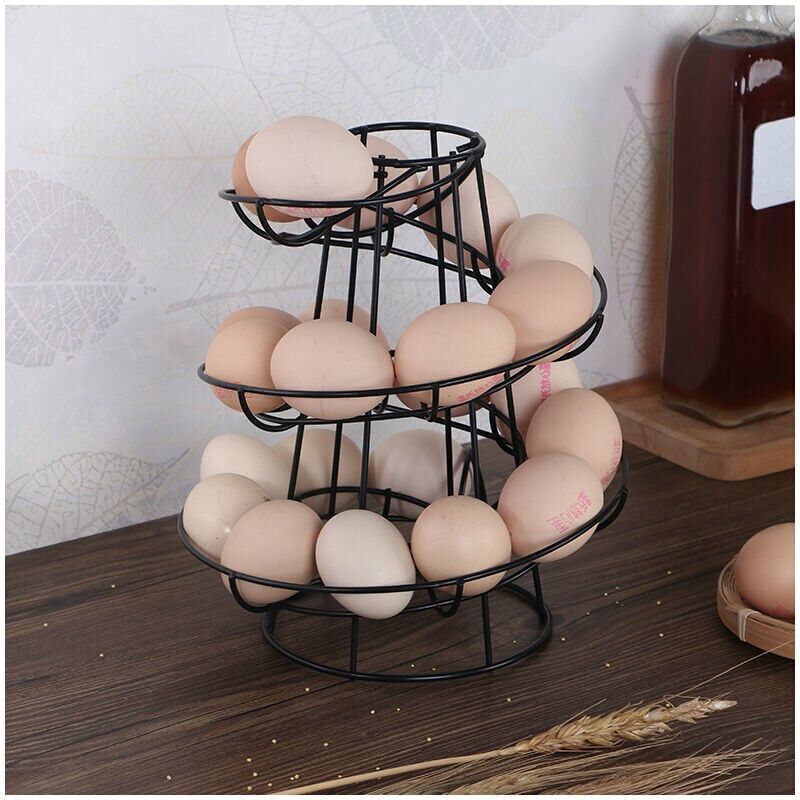 Distributeur d'oeufs Spirale Stockage Métal Fer Spirale Egg Rack Egg Stand Cuisine 24x20x20cm Noir
