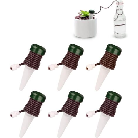 Distributeur Eau Plante - Lot 6 - Céramique Et Plastique - Arrosage Automatique - Intérieur Et Bureau - Vert
