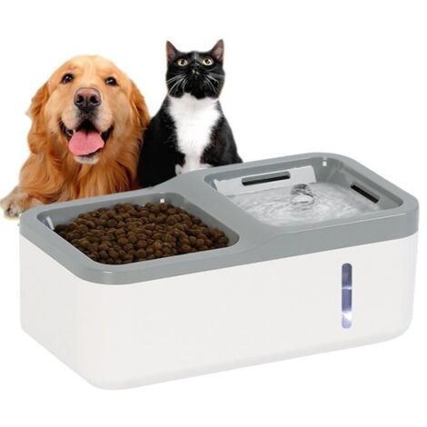 Distributeur Eau pour Chat, 2 en1 Fontaine A Eau et Nourriture Chat Chien Automatique Super Silencieux,1.5L stockge pour Chats