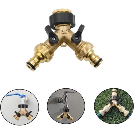 Distributeur en Y à 2 voies Distributeur en Y à 2 voies 3/4" et 1/2" avec adaptateur de et pour arrosage de jardin, lavage, animaux de compagnie, verrouillable, débit d'eau réglable