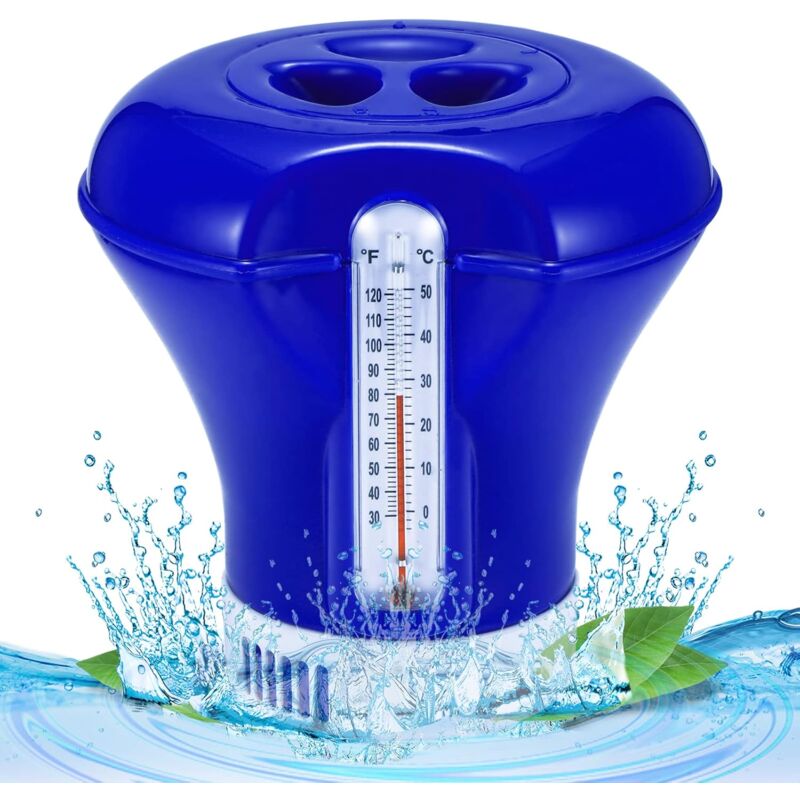 Distributeur Flottant de Produits, Doseur Flottant avec thermomètre pour piscines, Distributeur Flottant Automatique,Diffuseur De Chlore Flottant