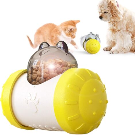 Distributeur lent interactif pour animaux de compagnie, Boule de voiture roulant balle lente de fuite de nourriture 5.74in x 4.29in x 3.03in-jaune blanc-Fei Yu