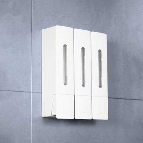 Distributeur mural 3 chambres 400ml pour shampoing, après-shampoing et gel douche - Blanc pour salle de bain, cuisine, hôtel, bureau, hôpital