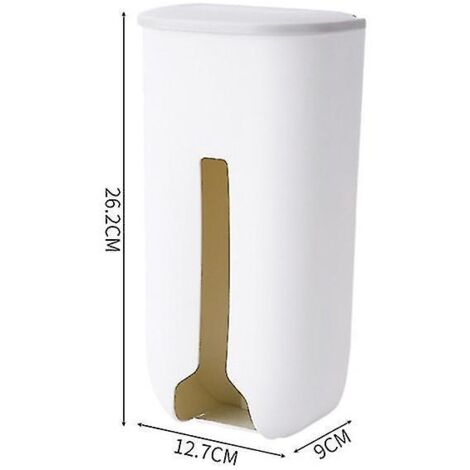 Distributeur mural de sacs poubelle rechargeables, blanc, pour la cuisine et les courses.
