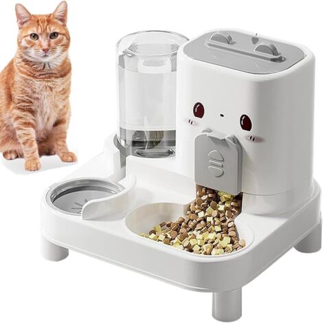 Distributeur Nourriture Eau - 2 en 1 - PP Gris - Gravité Automatique - Chat Chien Lapin - 25x22x25,2cm