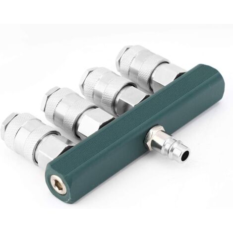 Distributeur Pneumatique, Collecteur de Tuyau D'air comprimé 4 Voies Connecteur Rapide Filetage NPT 1/4 pouces Coupleur Raccords Pneumatiques -