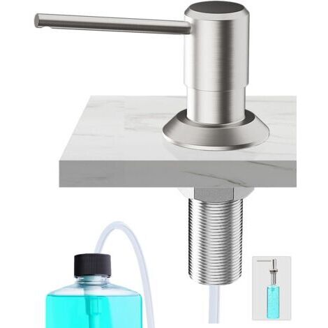 Distributeur Savon Encastrable, Distributeur Savon Cuisine pour Évier, Distributeur Liquide Vaisselle avec Bouteille 300 ML et Tuyau 1,2 M, Distributeur de Savon Cuivre, Acier Inoxydable Brossé