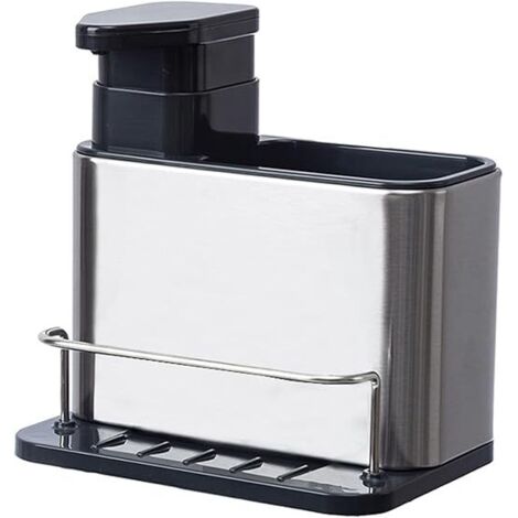Distributeur savon inox avec porte éponge, organisateur évier cuisine