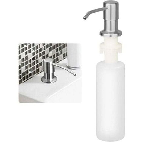 Distributeur Savon Liquide Encastrable avec Bouteille 300ML, Distributeur Savon de Mousse Evier, Distributeur Liquide Vaisselle Cuisine, Distributeur de Détergent En Acier Inoxydable pour Bains