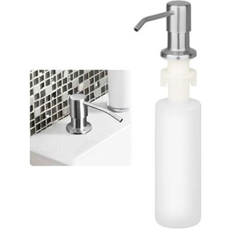 Distributeur Savon Liquide Encastrable avec Bouteille 300ML, Distributeur Savon de Mousse Evier, Distributeur Liquide Vaisselle Cuisine, Distributeur de Détergent En Acier Inoxydable pour Bains