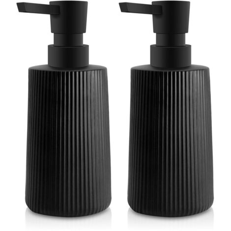 Distributeur Savon Moderne Distributeur de Savon pour Salle de Bain & Cuisine en Verre Distributeur de Savon de Salle de Bain 250ml pour Salle de Bain Plan de Travail (Noir - 2 pièce)