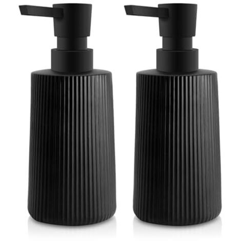 Distributeur Savon Moderne Distributeur de Savon pour Salle de Bain & Cuisine en Verre Distributeur de Savon de Salle de Bain 250ml pour Salle de Bain Plan de Travail (Noir - 2 pièces)