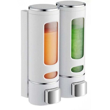 Distributeur Savon Mural 400 ML X 2 Distributeur Shampoing et Gel Douche Distributeur Savon Douche Double Distributeur de Savon Liquide Mural Manuel Distributeur de Désinfection des Mains
