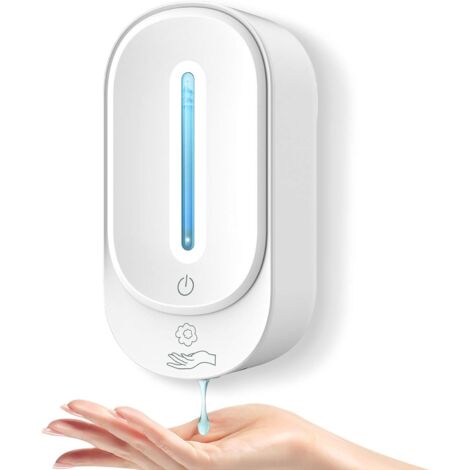 Distributeurs de savon et de lotion  Distributeur Savon Automatique, 350ML Dstributeur Savon Mural Distributeur Gel sans Contact avec Capteur Infrarouge (Blanc) DENUOTOP