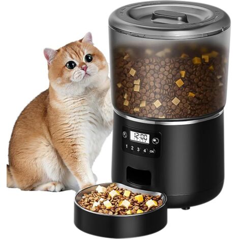 Distributore automatico di cibo per cani e gatti di grande capacità (4 litri), regolazione delle porzioni e dei pasti (nero)