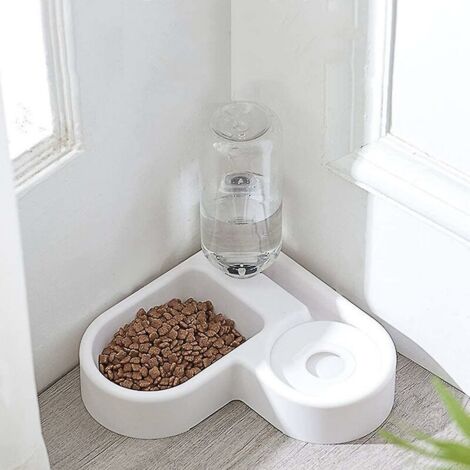 Distributore automatico di cibo per fontane d'acqua per animali domestici 2 in 1, abbeveratoio a prova di perdite e mangiatoia a secco per cani/gatti, ciotola per animali domestici (bianco)