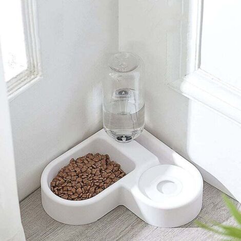 Distributore automatico di cibo per fontane d'acqua per animali domestici 2 in 1, abbeveratoio a prova di perdite e mangiatoia a secco per cani/gatti, ciotola per animali domestici (bianco)
