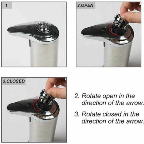 Distributore automatico di sapone con dispenser di sapone in acciaio inox senza contatto e sensore di movimento a infrarossi, base impermeabile, interruttore