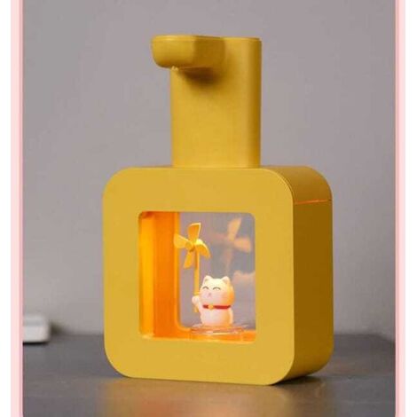 Distributore automatico di sapone con sensore, illuminazione soffusa e calda, macchina a forma di animaletto dei cartoni animati, liquido lavamani impermeabile (giallo)