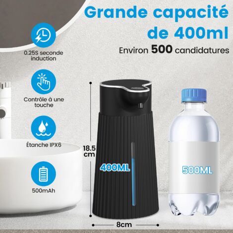 Distributore automatico di sapone elettrico da 400 ml con sensore, montaggio a parete automatico, 2 livelli, nero, USB, impermeabile IPX6
