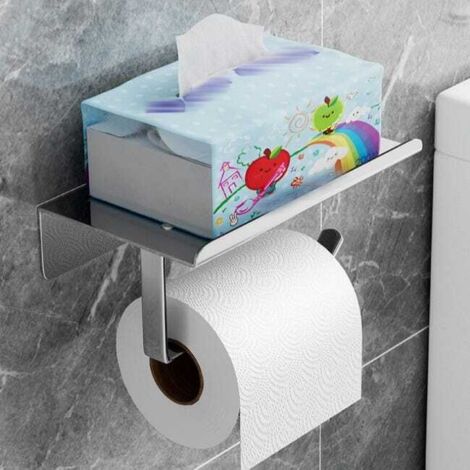 Distributore di carta igienica in acciaio inox nero, supporto senza trapano 18x10x7 cm con porta telefono da bagno