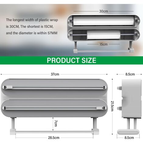 Distributore di pellicole 3 in 1 con taglierina, distributore universale per pellicole e portarotolo da cucina, distributore di pellicole trasparenti per cucina, salvafreschezza