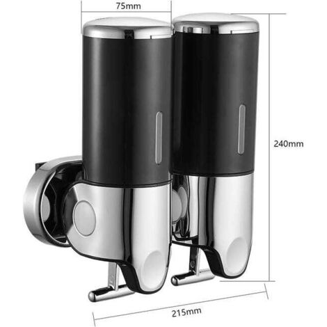 Distributore di sapone a parete 500ML x 2, distributore di sapone manuale a doppia testa, distributore di shampoo liquido per il corpo (nero)