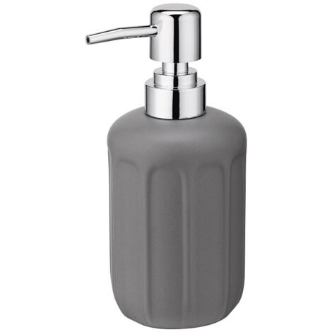 Distributore di sapone a pompa LINO, ceramica, grigio opaco, motivo goffrato e scanalato, stile industriale