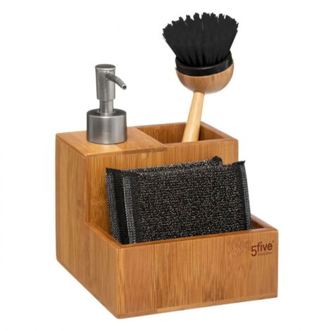 Distributore di sapone con spazzola e spugna di bambù - 5five