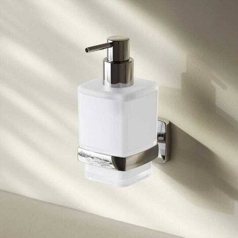 Distributore di sapone liquido in vetro con supporto a parete, cromato