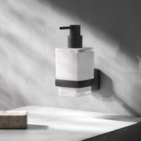 Distributore di sapone liquido in vetro con supporto a parete, nero