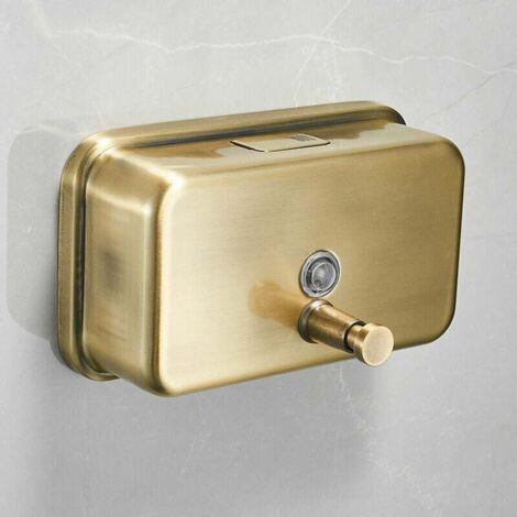 Distributore di sapone manuale per le mani in oro spazzolato montato a parete per uso domestico